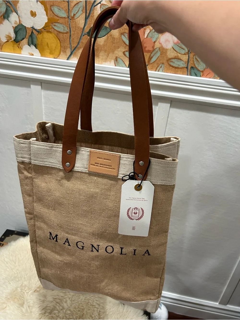 Magnolia Natural Tan Canvas Tote with Brown Leather Handles - Picture 8 of 9